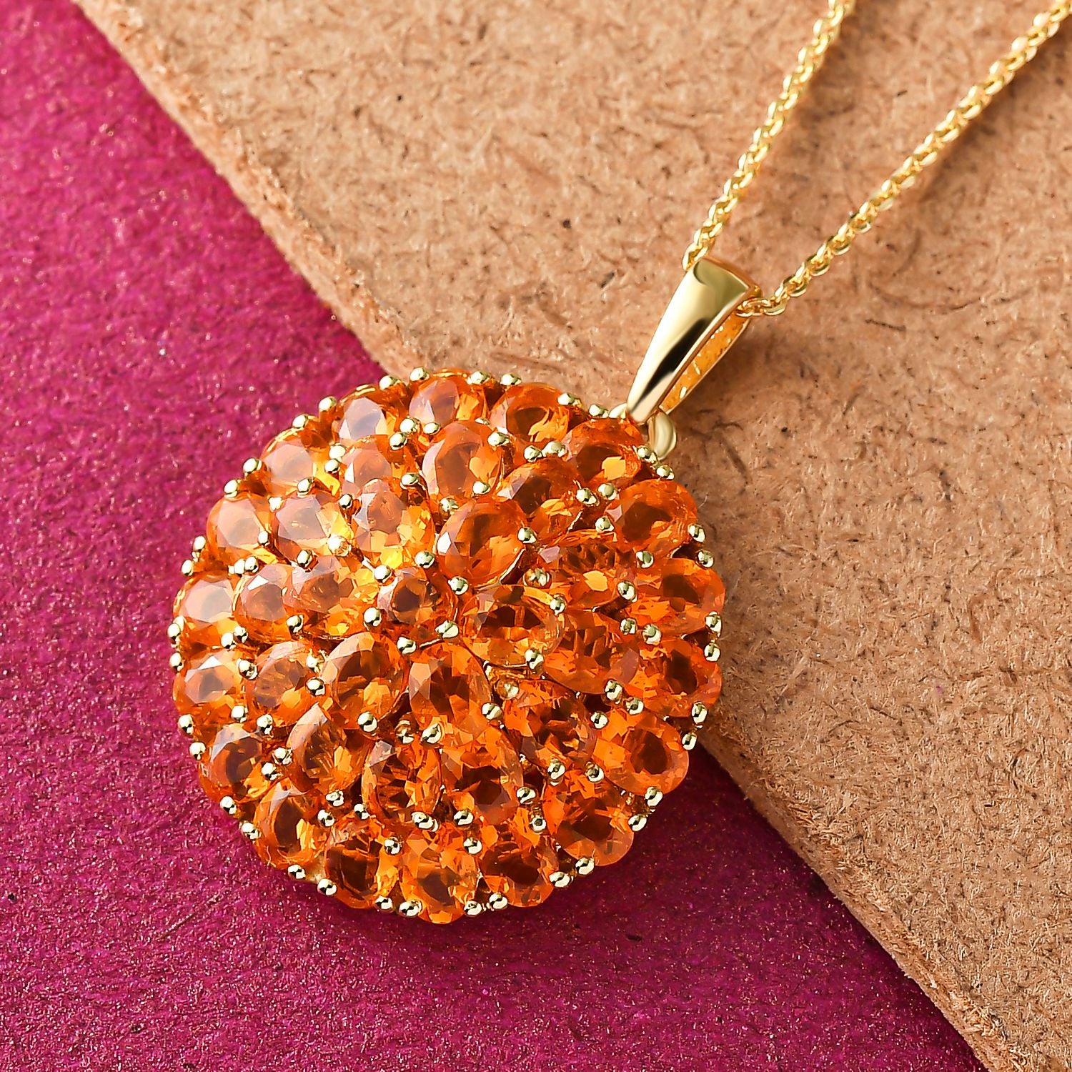 Salamanca Feueropal-Anhänger mit Kette, ca. 50 cm, 925 Silber vergoldet ca. 4,02 ct
