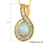 Natürlicher, äthiopischer Opal und weißer Zirkon-Anhänger mit Kette, ca. 1,52 ct