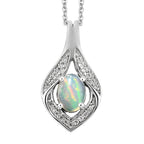 Natürlicher, äthiopischer Opal und weißer Zirkon-Anhänger mit Kette, 925 Silber platiniert ca. 0,69 ct