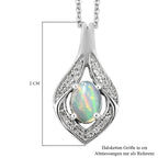 Natürlicher, äthiopischer Opal und weißer Zirkon-Anhänger mit Kette, 925 Silber platiniert ca. 0,69 ct
