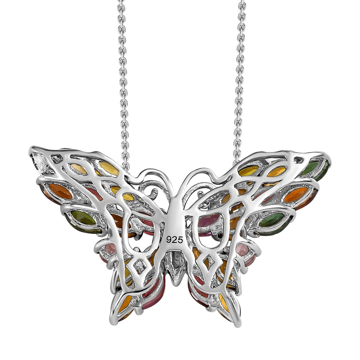 Natürlicher mehrfarbiger Turmalin Anhänger mit Kette, 925 Silber platiniert ca. 3.88 ct