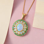 Natürliche, äthiopische Opal, Sambischer Smaragd Anhänger mit Kette, 925 Silber Gelbgold Vermeil, ca. 5.24 ct