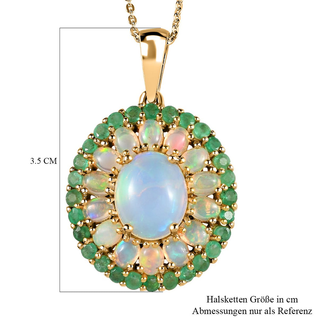 Natürliche, äthiopische Opal, Sambischer Smaragd Anhänger mit Kette, 925 Silber Gelbgold Vermeil, ca. 5.24 ct
