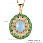 Natürliche, äthiopische Opal, Sambischer Smaragd Anhänger mit Kette, 925 Silber Gelbgold Vermeil, ca. 5.24 ct