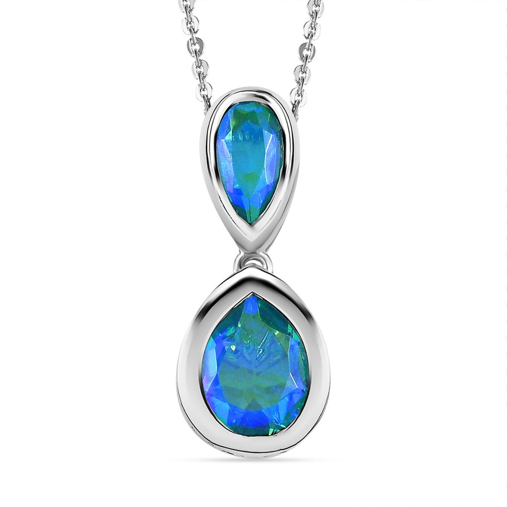 Pfau Triplett Quarz Anhänger mit Kette, 925 Silber platiniert ca. 2.64 ct