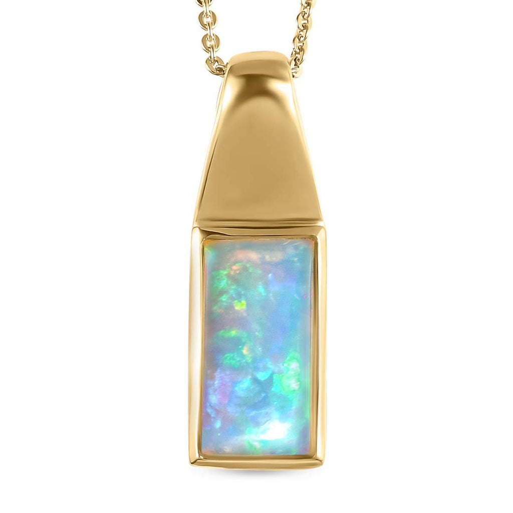 Natürlicher, äthiopischer Welo Opal Anhänger mit Kette, 925 Silber Gelbgold Vermeil ca. 1.65 ct