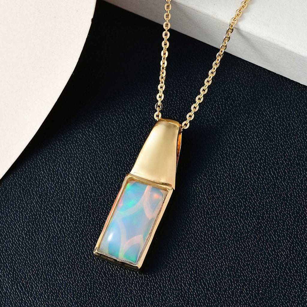 Natürlicher, äthiopischer Welo Opal Anhänger mit Kette, 925 Silber Gelbgold Vermeil ca. 1.65 ct