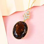 Rauchquarz und weißer Zirkon Anhänger mit Kette, 925 Silber vergoldet ca. 41.29 ct