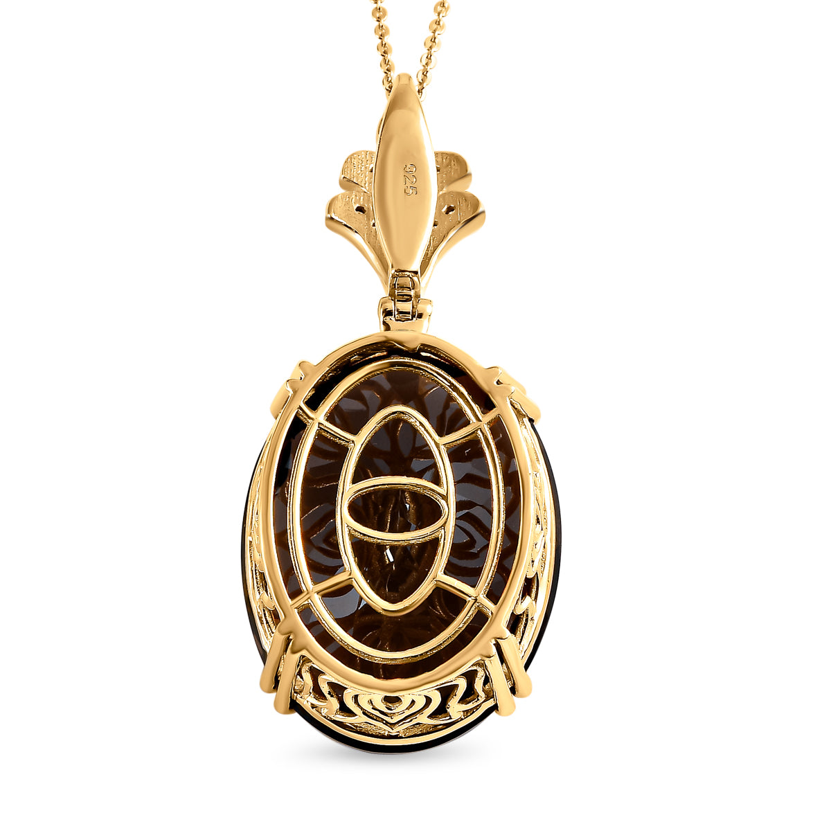 Rauchquarz und weißer Zirkon Anhänger mit Kette, 925 Silber vergoldet ca. 41.29 ct