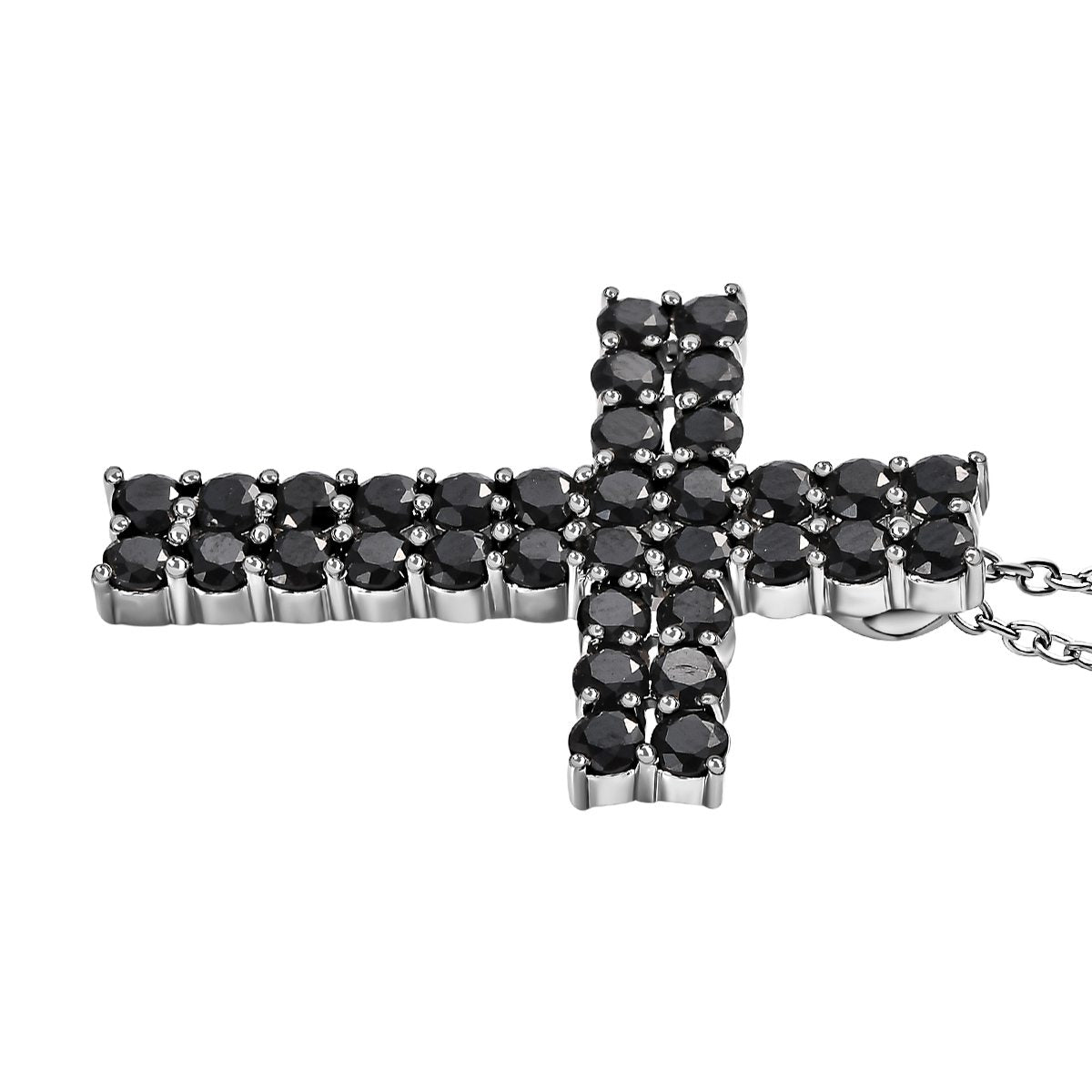 Schwarzer Spinell Anhänger mit Kette, Messing platiniert und Edelstahl ca. 4.79 ct