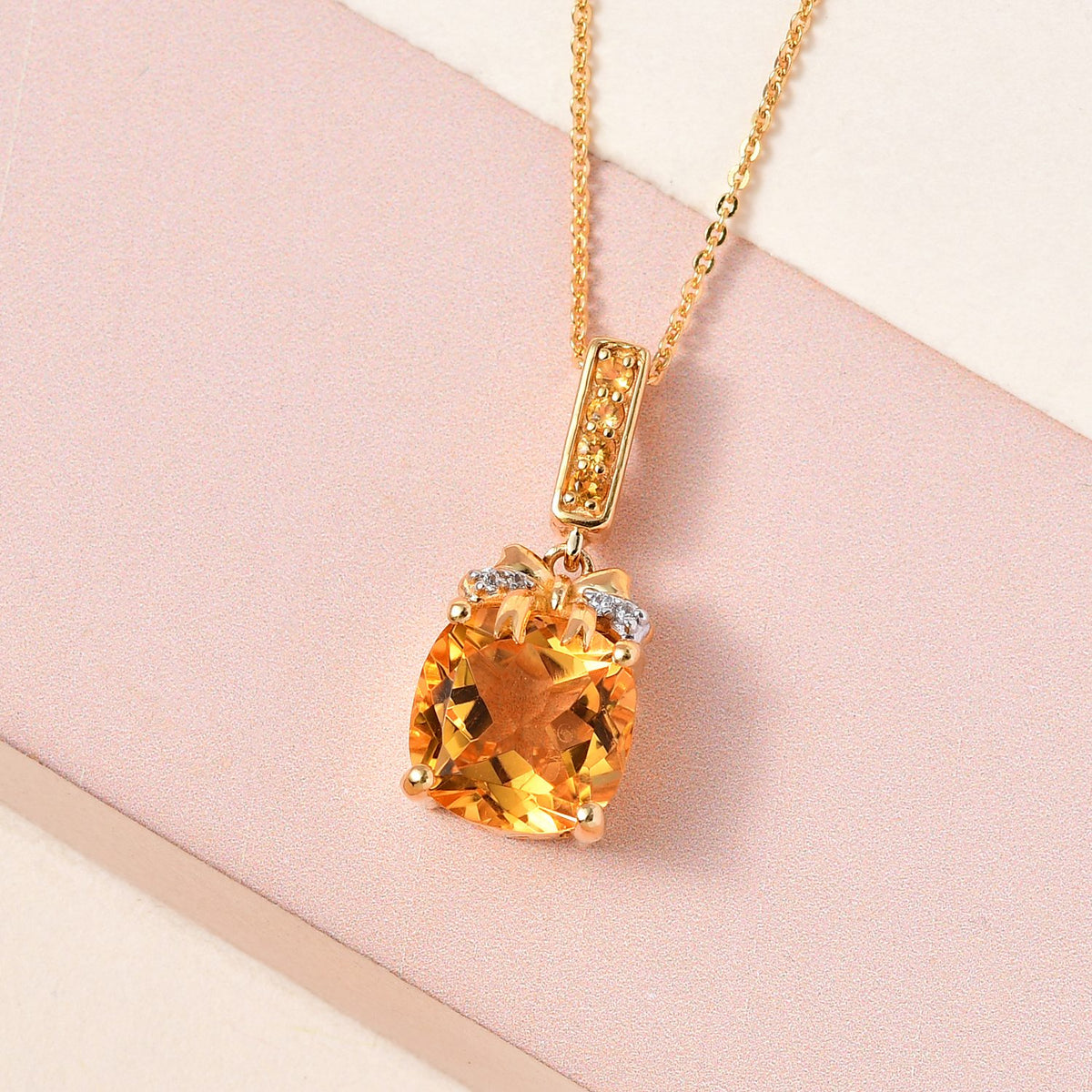 GP Ribbon Kollektion - Citrin Anhänger mit Kette, 925 Silber Gelbgold Vermeil ca. 4.43 ct