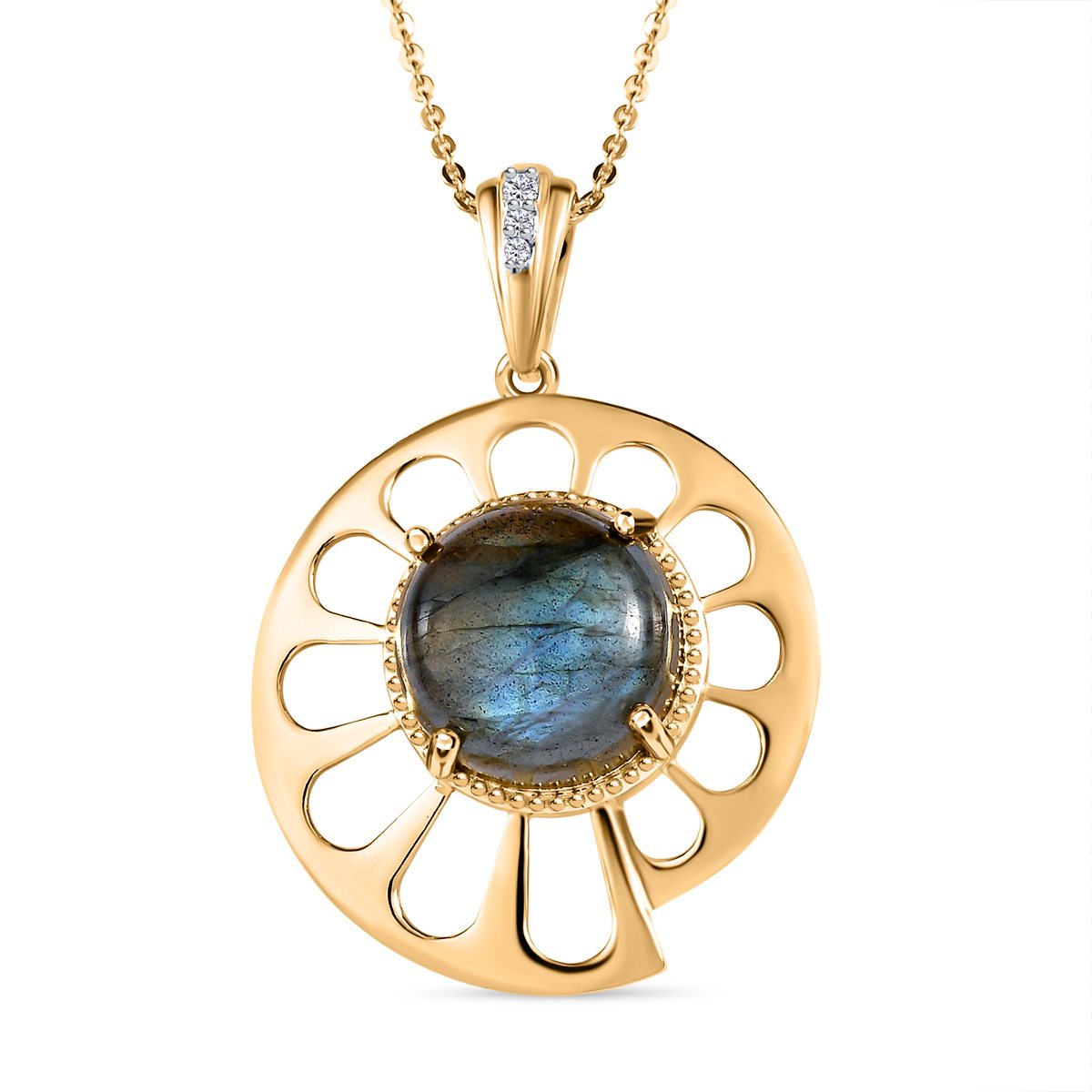 GP Bella Italia Kollektion - Giuseppe Perez Labradorit, Kanchanaburi Blauer Saphir Anhänger mit Kette, 925 Silber Gelbgold Vermeil ca. 5.59 ct
