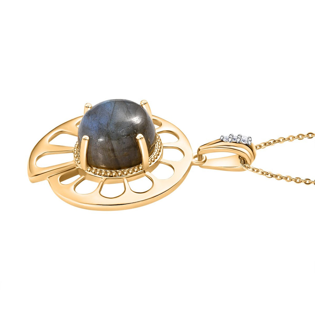 GP Bella Italia Kollektion - Giuseppe Perez Labradorit, Kanchanaburi Blauer Saphir Anhänger mit Kette, 925 Silber Gelbgold Vermeil ca. 5.59 ct