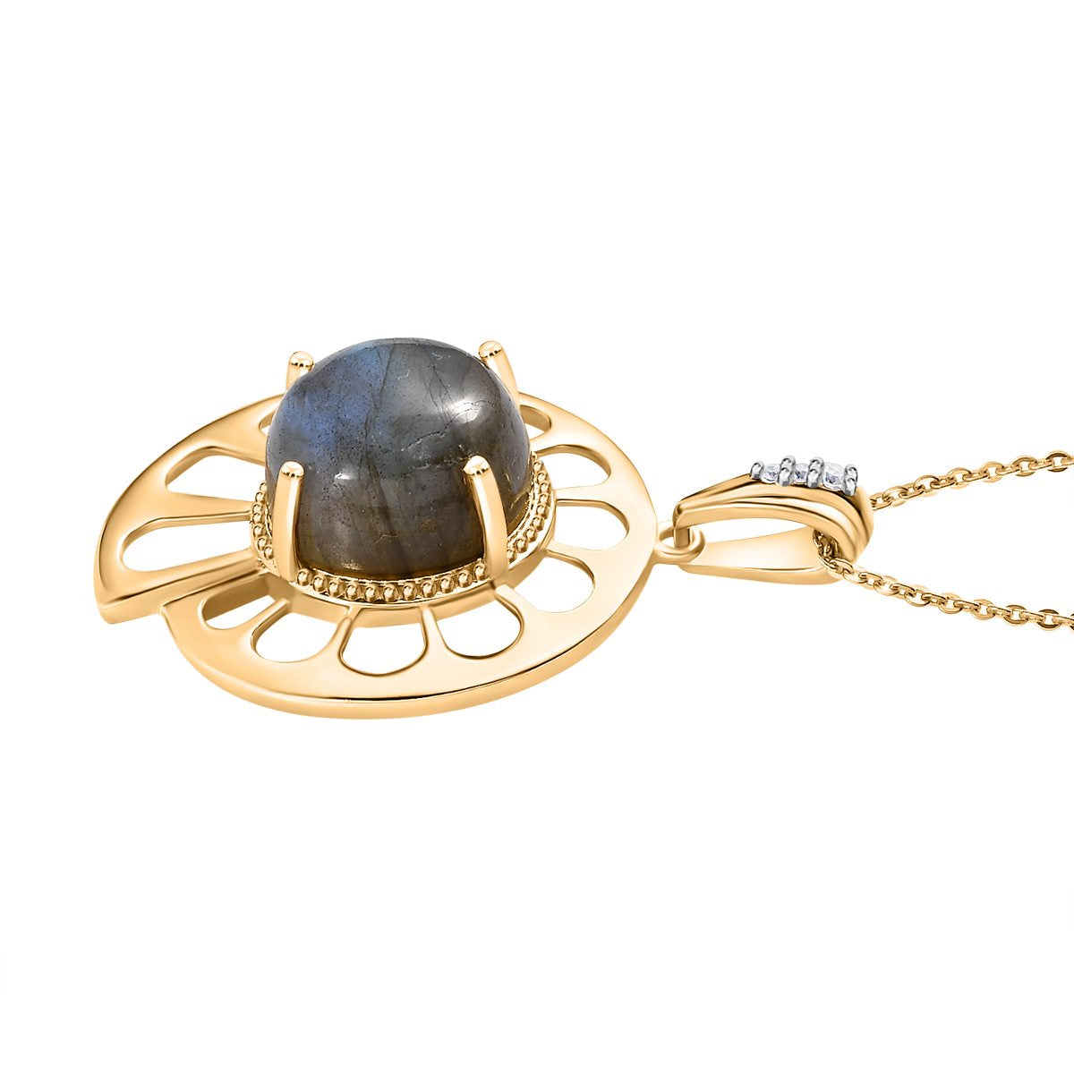 GP Bella Italia Kollektion - Giuseppe Perez Labradorit, Kanchanaburi Blauer Saphir Anhänger mit Kette, 925 Silber Gelbgold Vermeil ca. 5.59 ct