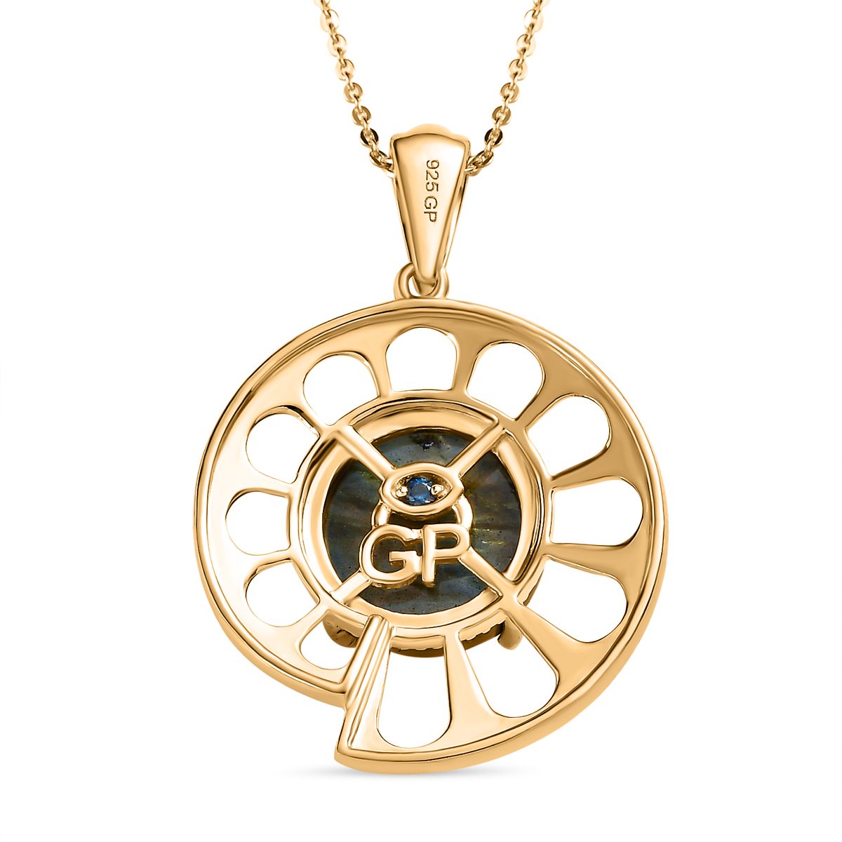 GP Bella Italia Kollektion - Giuseppe Perez Labradorit, Kanchanaburi Blauer Saphir Anhänger mit Kette, 925 Silber Gelbgold Vermeil ca. 5.59 ct