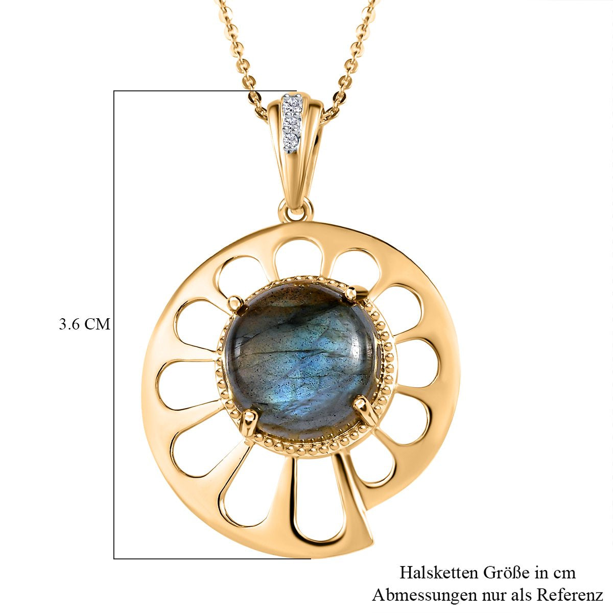 GP Bella Italia Kollektion - Giuseppe Perez Labradorit, Kanchanaburi Blauer Saphir Anhänger mit Kette, 925 Silber Gelbgold Vermeil ca. 5.59 ct