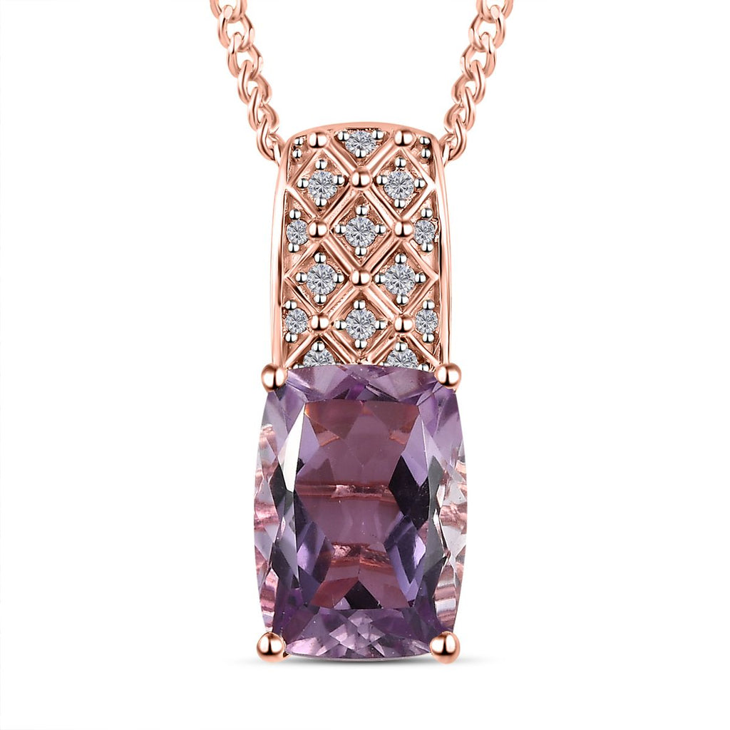 Rose De France Amethyst, weißer Zirkon Anhänger mit Kette, 925 Silber rosévergoldet, ca. 6.76 ct