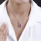 Rose De France Amethyst, weißer Zirkon Anhänger mit Kette, 925 Silber rosévergoldet, ca. 6.76 ct