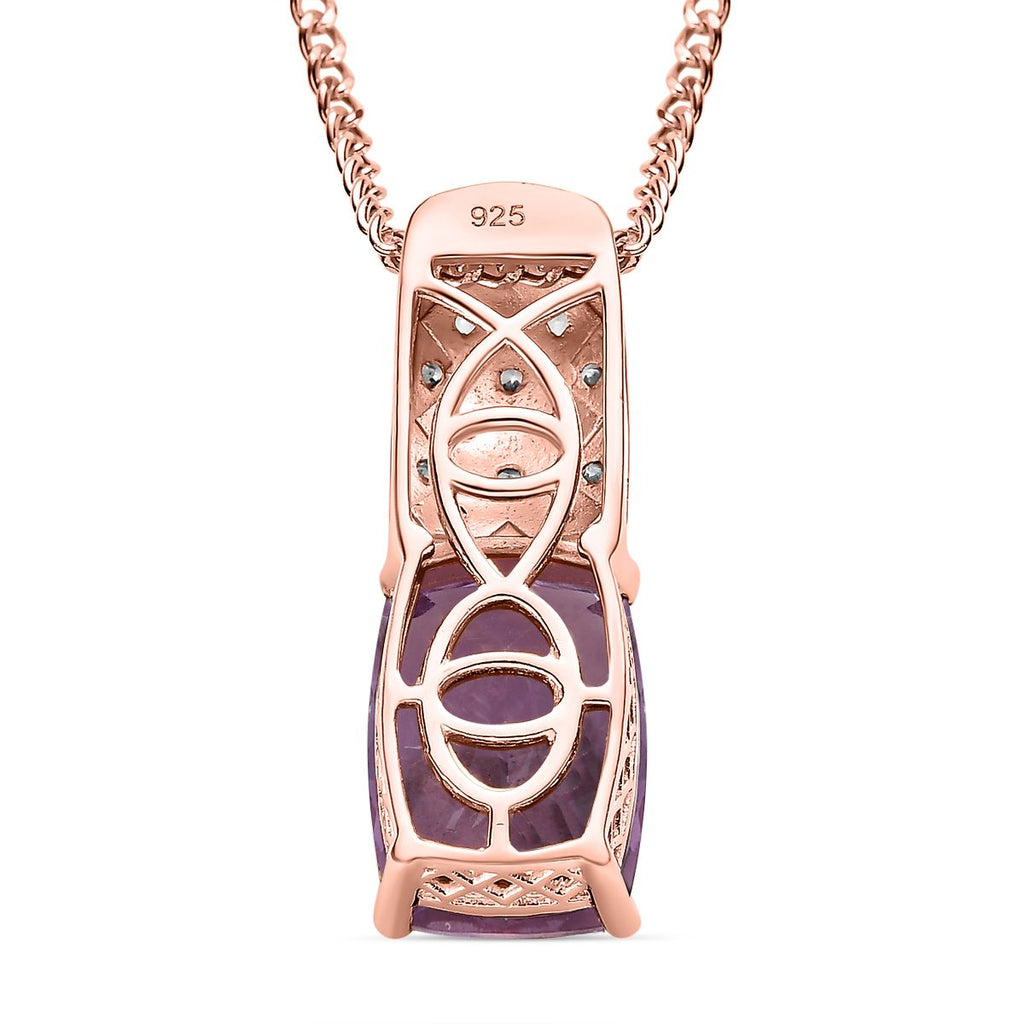 Rose De France Amethyst, weißer Zirkon Anhänger mit Kette, 925 Silber rosévergoldet, ca. 6.76 ct