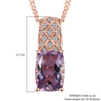 Rose De France Amethyst, weißer Zirkon Anhänger mit Kette, 925 Silber rosévergoldet, ca. 6.76 ct