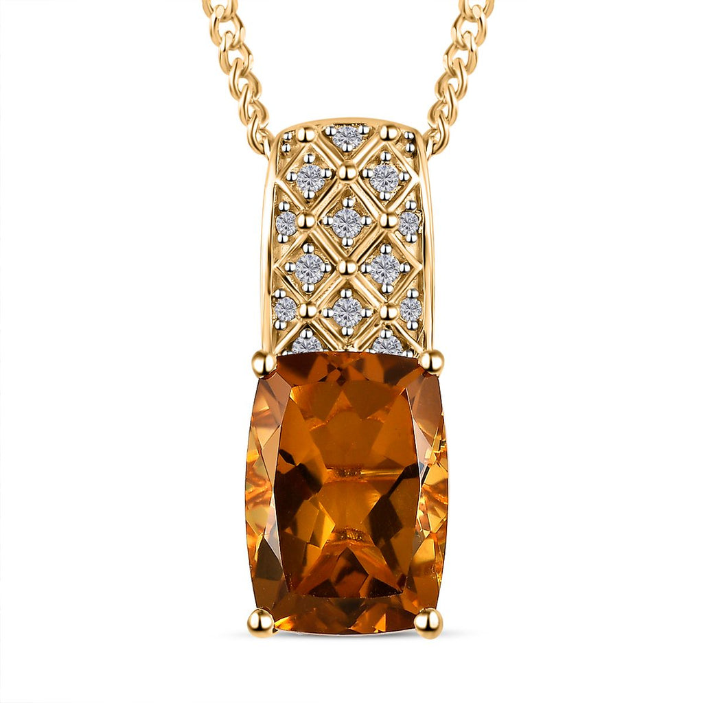 Citrin, weißer Zirkon Anhänger mit Kette, 925 Silber vergoldet ca. 6.76 ct