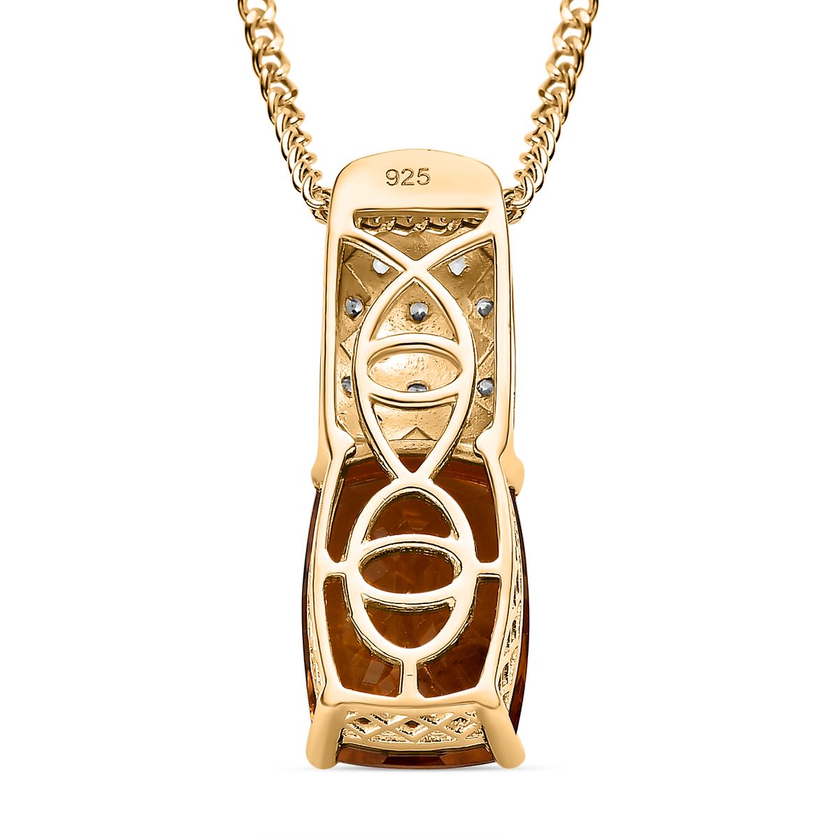 Citrin, weißer Zirkon Anhänger mit Kette, 925 Silber vergoldet ca. 6.76 ct