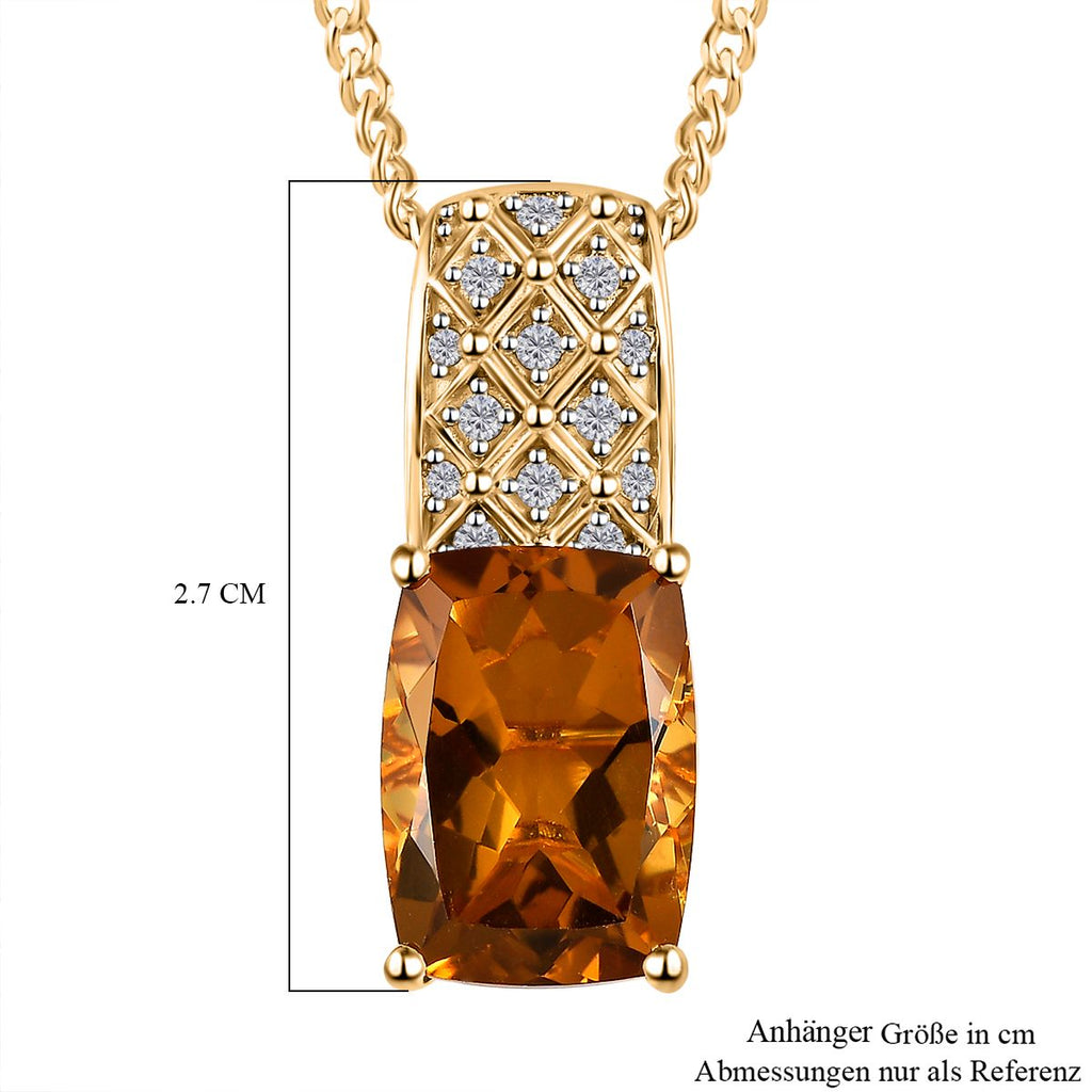 Citrin, weißer Zirkon Anhänger mit Kette, 925 Silber vergoldet ca. 6.76 ct