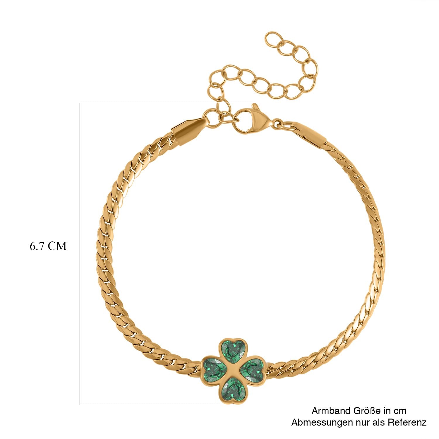 2er Set - Grüner Kristall Ohrringe und Armband, Reiner Edelstahl vergoldet