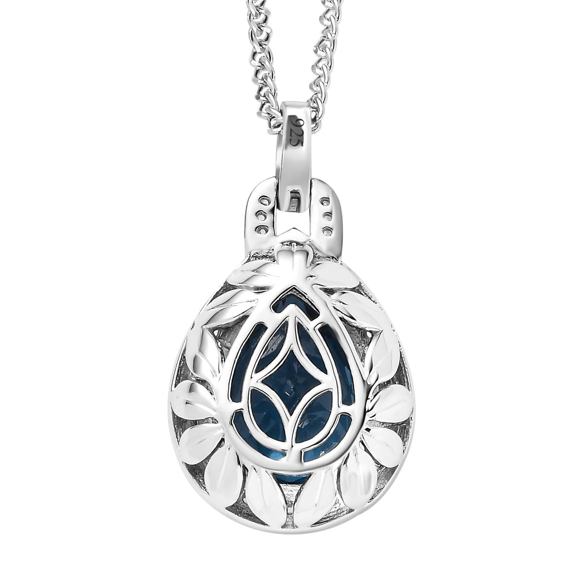 London Blau Topas, weißer Zirkon Anhänger mit Kette, 925 Silber platiniert ca. 12.91 ct