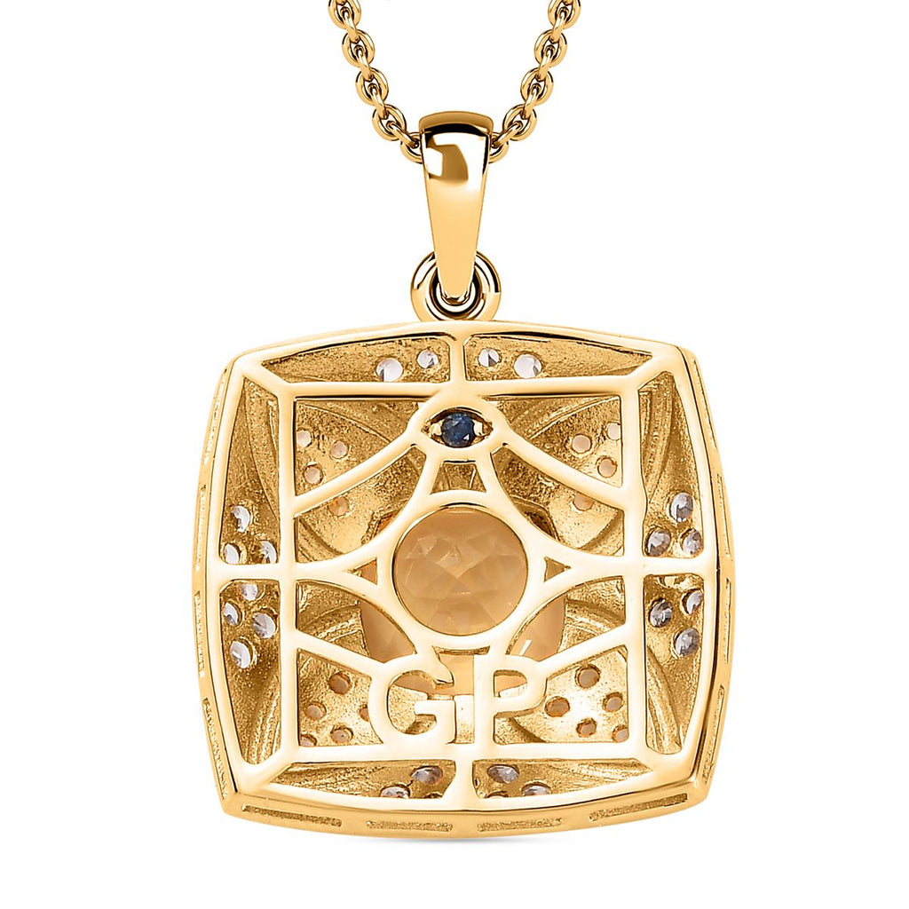 GP Royal Kollektion - AA Citrin, Weißer Zirkon Anhänger mit Kette, 925 Silber Gelbgold Vermeil, ca. 5.43 ct