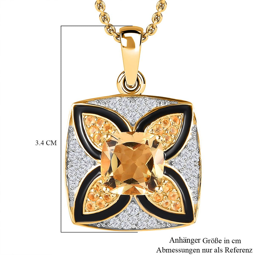 GP Royal Kollektion - AA Citrin, Weißer Zirkon Anhänger mit Kette, 925 Silber Gelbgold Vermeil, ca. 5.43 ct