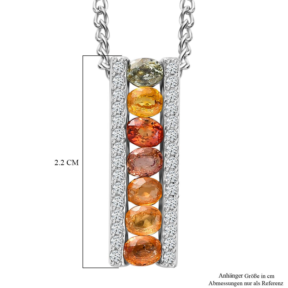 AA Mehrfarbige Saphir, Weißer Zirkon Anhänger mit Kette, 925 Silber platiniert ca. 2.07 ct