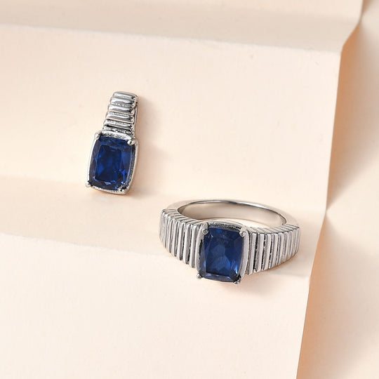 2er Set - Ceylon Farbe Quarz Ring und Anhänger Schmuckset, Edelstahl ca. 3.37 ct