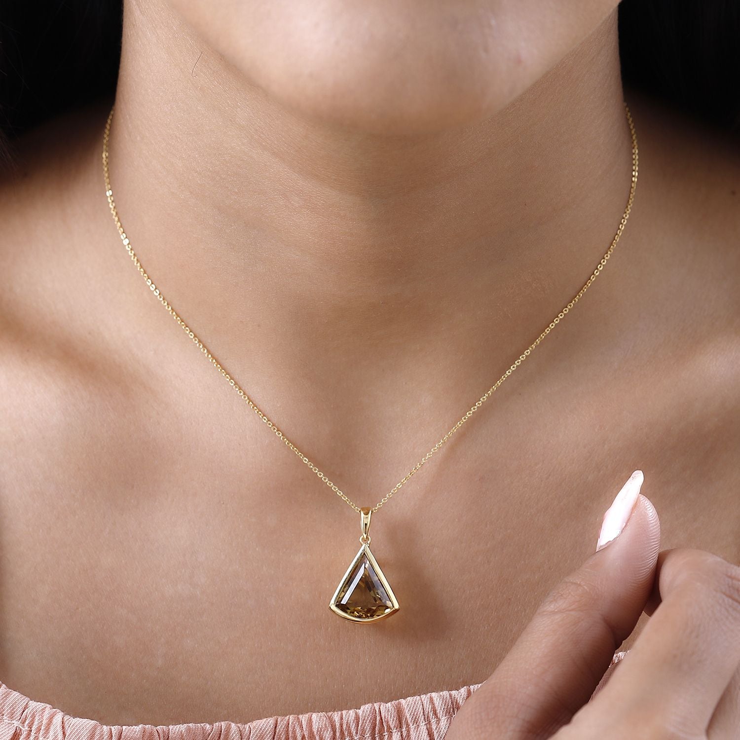 Citrin Anhänger mit Kette, 925 Silber Gelbgold Vermeil ca. 5.45 ct