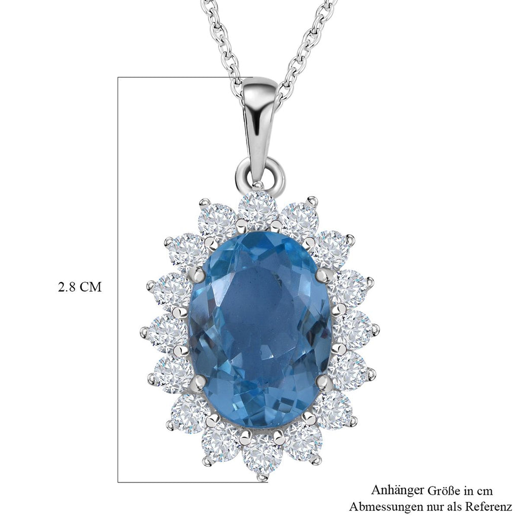 Himmelblauer Topas, weißer Zirkon Anhänger mit Kette, 925 Silber rhodiniert ca. 9.68 ct