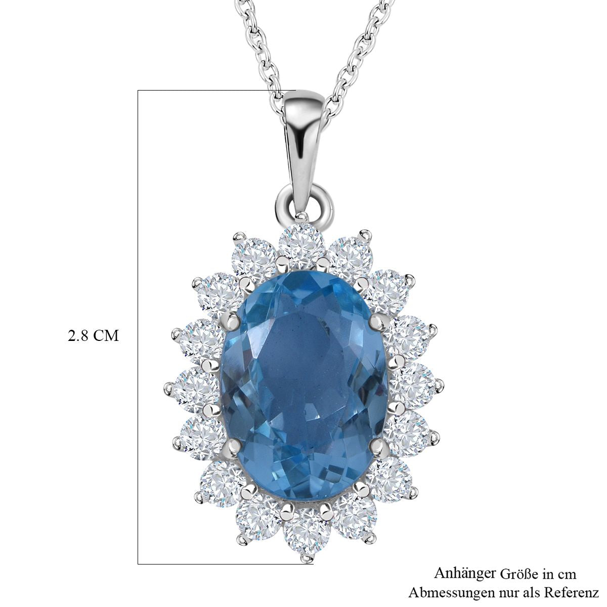 Himmelblauer Topas, weißer Zirkon Anhänger mit Kette, 925 Silber rhodiniert ca. 9.68 ct