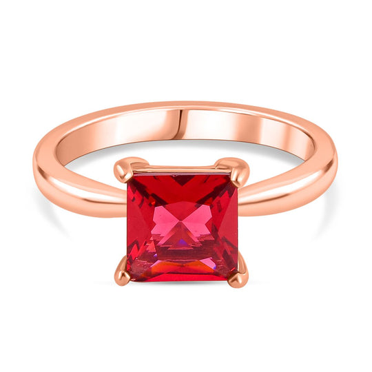 3er Set - Roter Zirkonia Ring, Anhänger und Ohrringe Schmuckset (Größe 16.00), Reiner Edelstahl, rosevergoldet