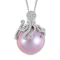 Lila Edison Perle (14-15 mm), Weißer Zirkon Schmuckset 925 Silber platiniert ca. 0,13 ct.