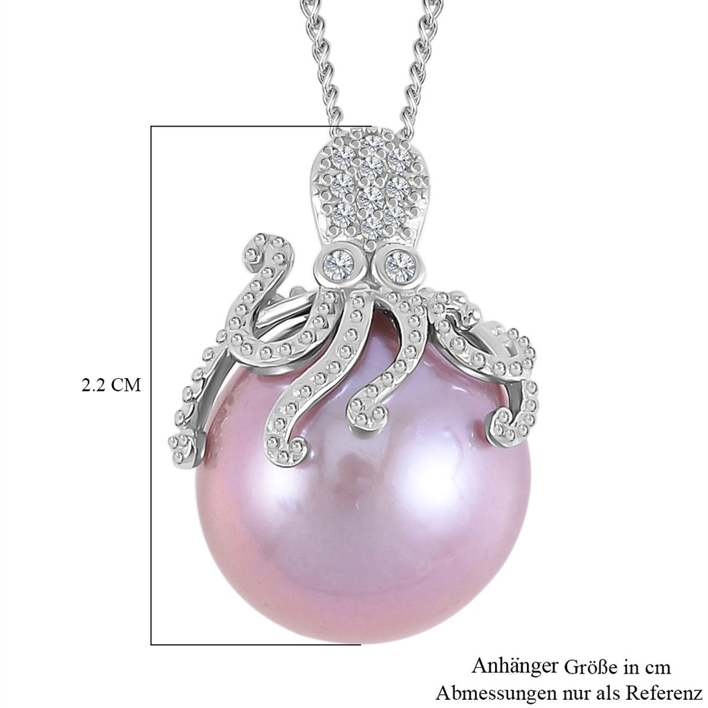 Lila Edison Perle (14-15 mm), Weißer Zirkon Schmuckset 925 Silber platiniert ca. 0,13 ct.