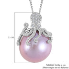 Lila Edison Perle (14-15 mm), Weißer Zirkon Schmuckset 925 Silber platiniert ca. 0,13 ct.