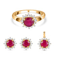 3er Set - Afrikanischer Rubin (Fissure gefüllt) Ring, Anhänger und Ohrringe, 925 Silber Gelbgold Vermeil ca. 7.46 ct