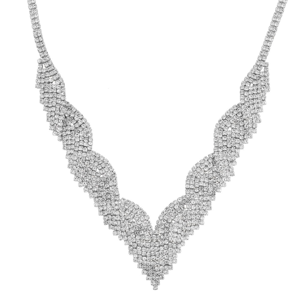 2er Set - Weißer Kristall Halskette und Ohrringe Schmuckset, Messing