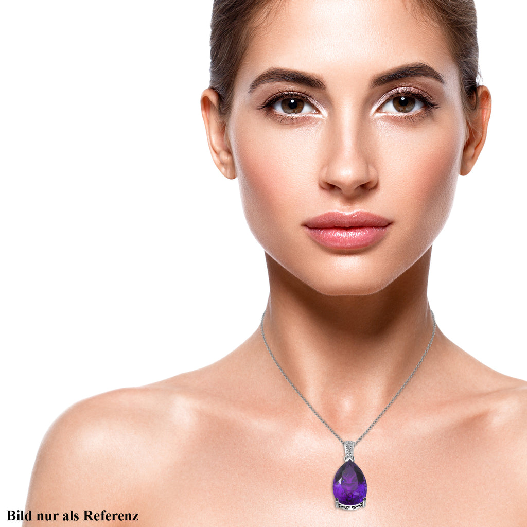 Afrikanischer Amethyst und weißer Zirkon-Anhänger mit Kette, 925 Silber platiniert ca. 27.14 ct