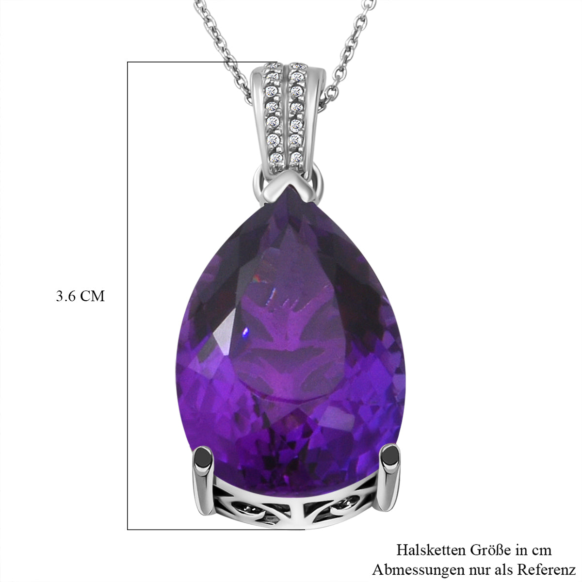 Afrikanischer Amethyst und weißer Zirkon-Anhänger mit Kette, 925 Silber platiniert ca. 27.14 ct