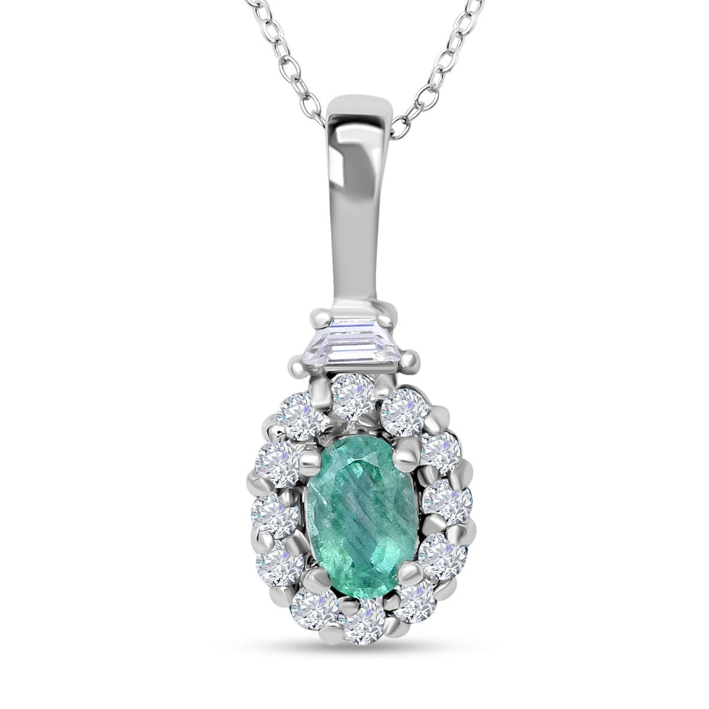 AAA Kagem sambischer Smaragd und weißer Zirkon Anhänger mit Kette, 925 Silber platiniert ca. 0.89 ct