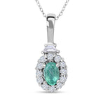 AAA Kagem sambischer Smaragd und weißer Zirkon Anhänger mit Kette, 925 Silber platiniert ca. 0.89 ct
