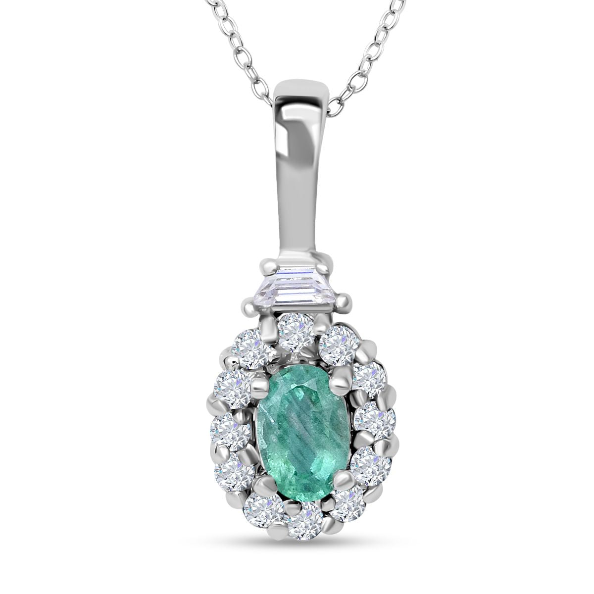 AAA Kagem sambischer Smaragd und weißer Zirkon Anhänger mit Kette, 925 Silber platiniert ca. 0.89 ct