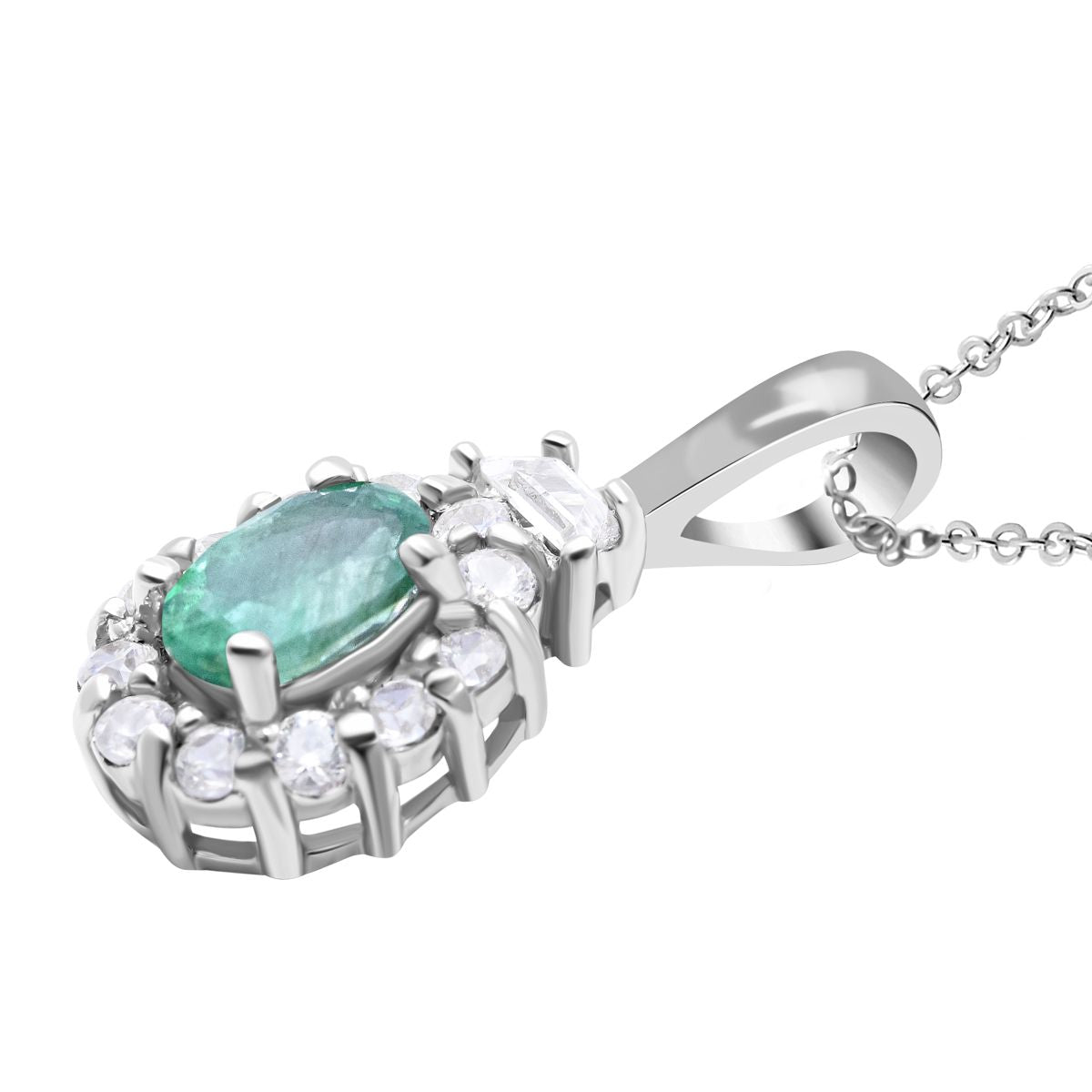 AAA Kagem sambischer Smaragd und weißer Zirkon Anhänger mit Kette, 925 Silber platiniert ca. 0.89 ct