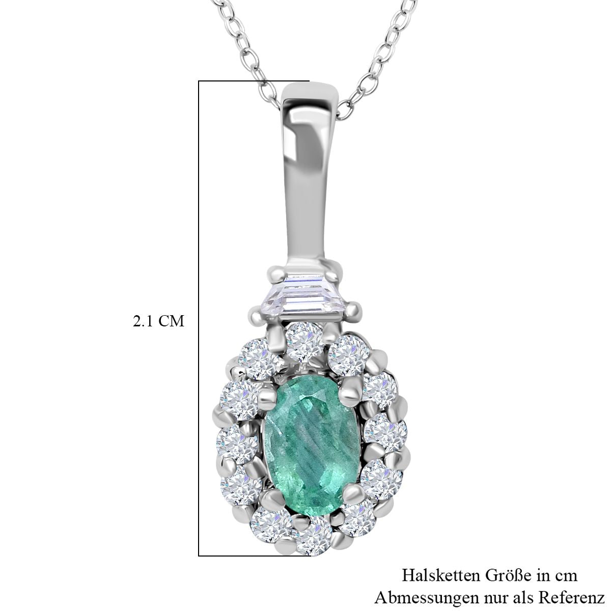 AAA Kagem sambischer Smaragd und weißer Zirkon Anhänger mit Kette, 925 Silber platiniert ca. 0.89 ct