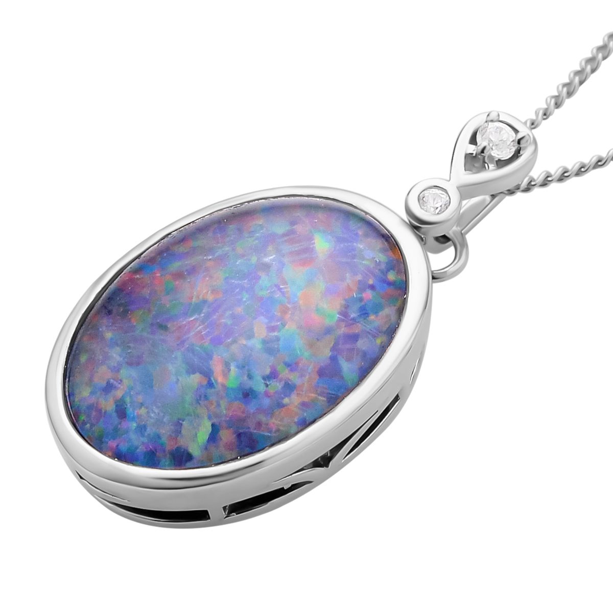 Boulder Opal Triplette und weißer Zirkon-Anhänger mit Kette, 925 Silber rhodiniert ca. 6.53 ct